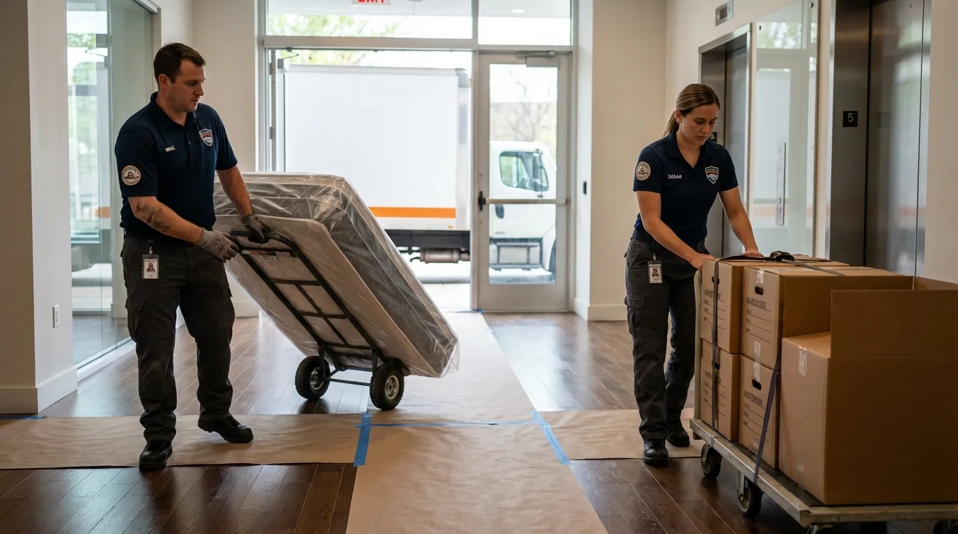 Professional apartment movers loading elevator in Murfreesboro, TN
